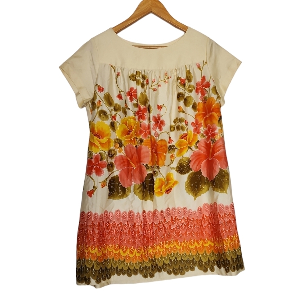 Jill Stuart Yellow Hibiscus Floral Hawaiian Swing Dress Pockets Large Vintage - Picture 2 of 13